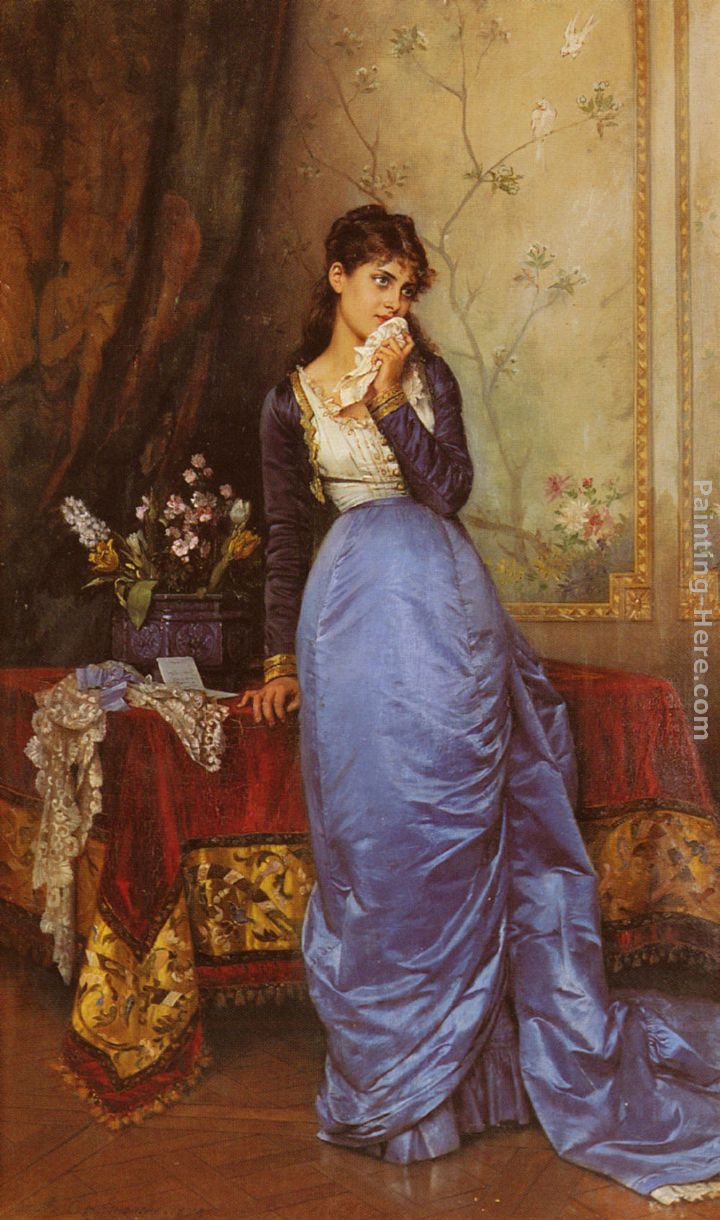 The Letter painting - Auguste Toulmouche The Letter art painting